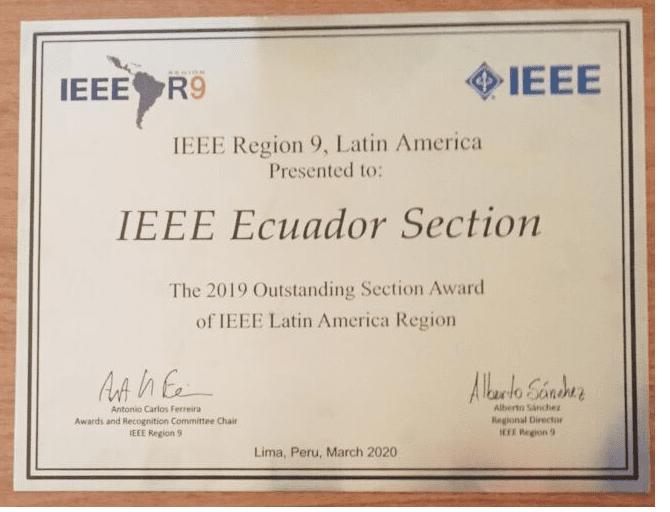 Lee más sobre el artículo IEEE Ecuador es reconocida como Sección sobresaliente de Latinoamérica y el Caribe